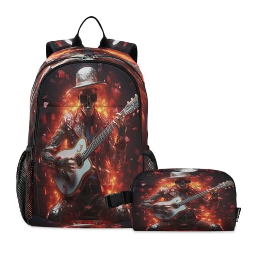 Guitare de Noël sac à déjeuner ensemble sac à dos scolaire pour garçons et filles