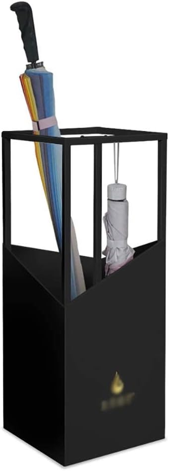 Ourdoor Black Umbrella Stand Holder, Home Iron Racks with Removable Drip Tray& Hooks for Hotel Hallway