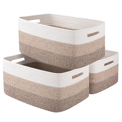 Image of OIASKET Large Storage Basket for Organizing, Woven Rope Basket for Shelves, Closet Organizer Bins for Clothes, Blanket, Toys, Baby Nursery Storage, 17.7" x 13" x 7.87", 3 Packs Gradient Yellow