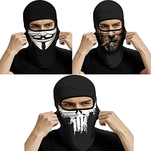 Image of Red Plume 3PCS Balaclava Full Face Mask Ski Mask UV Protection Cover Motorcycle Full Face Mask for Men Women Outdoor Sports