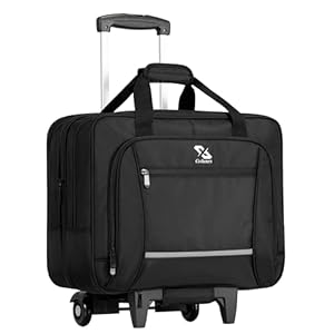 Rolling Laptop Bag with Wheels, Removable Water-Repellent Rolling Briefcase for Women and Men, Fits Up to 17.3 Inch Laptop Rolling Computer Bag, Black