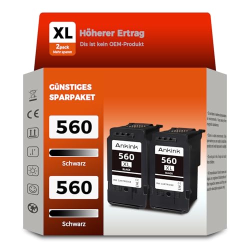 ANKINK Kompatibel Tintenpatrone Druckerpatronen als Ersatz für Canon PG 560XL PG560 Patrone 560 XL für TS5350 TS5350a TS5350i TS5351 TS5351a TS5352 TS5353 TS7450 TS7451 TS7450i Drucker Schwarz 2 Pack