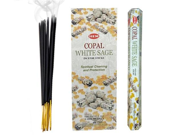 Hem Copal White Incense Sticks (120 Sticks, 6 Boxes Inside) - 9 Inches Long, 20g per Box - Promotes Relaxation, Meditation, and Spiritual Practices.