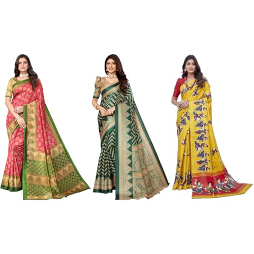 Sari en soie imprimée haut de gamme Yashika, lot de 3 pièces d'exception pour femme