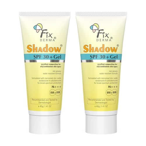 Image of Fixderma Shadow Sunscreen SPF 30+ Pa+++ Gel For Oily Skin | Lightweight, Water Resistant, No White Cast | Broad Spectrum Sunscreen Gel For UVA & UVB Protection | Women & Men | 40gm (Pack of 2)