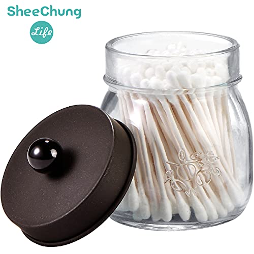 Farmhouse Rustic Decorative Mason Jars, Bathroom Vanity Storage Organizer Canisters,Cute Glass Apothecary Jars With Stainless Steel Lid For Cotton Swabs,Rounds,Balls,Floss Picks,4 Pack (Clear/Bronze) #TOP1