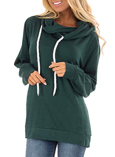 ROSKIKI Women Cowl Neck Casual Tunic Sweatshirts Drawstring Long Sleeve Color Block Patchwork Pullover Tops