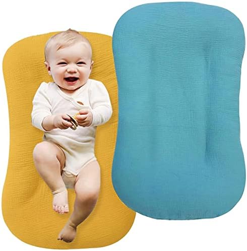 Muslin Baby Lounger Cover 2 Pack, Organic Cotton Removable Slipcover for Newborn,Baby Padded Lounger Infant Floor Seat Cover for Boys Girls