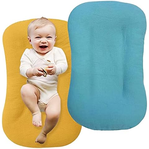Muslin Baby Lounger Cover 2 Pack, Organic Cotton Removable Slipcover for Newborn,Baby Padded Lounger Infant Floor Seat Cover for Boys Girls Cover