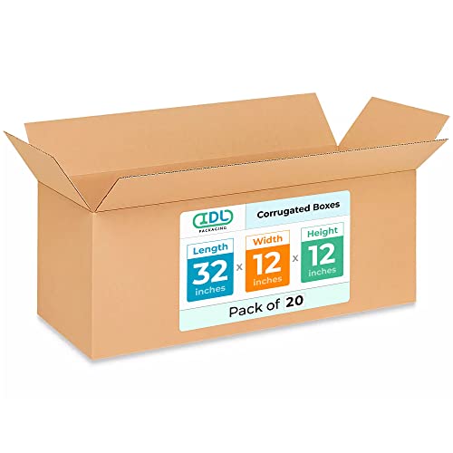 Long Shipping &amp; Moving Boxes 32"L x 12"W x 12"H (20-Pack) - Extra Strength 200 lb vs Regular - Corrugated Packing Boxes Made in USA - Heavy Duty Moving Box - Cardboard Packing Box by IDL Packaging