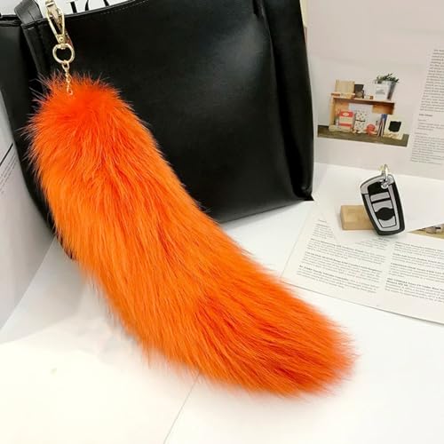Image of 15.75 Inch Long Fluffy Faux Fur Tail Keychain, Fake Animal Tails for Handbags Backpacks Charm Tassel Ornaments (Tangerine)