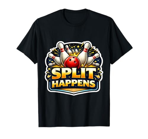 Split Happens Divertente Bowling Scherzo Bowler Wordplay Frase Pun Maglietta