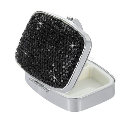 Image of Small Pill Case Travel Pill Box for Purse Mini Metal Pill Container Pocket Cute Pill Organizer Tiny Single Pill Holder for Vitamin Medicine(Black)