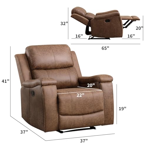 CANMOV Leather Recliner Chair, Classic and Traditional Manual Recliner Chair with Overstuffed Arms and Back, Manual Single Sofa with Concealed Cup Holders,Nut Brown - Image 3