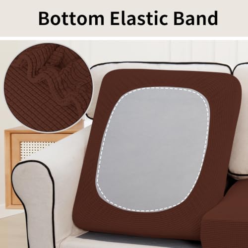 Image of Easy-Going Stretch Individual Couch Cushion Cover Sofa Seat Furniture Protector Sofa slipcover Soft Flexibility with Elastic Bottom(2 Piece Cushion Sofa, Coffee)