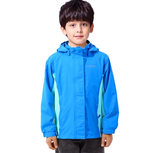 Image of YINGJIELIDE Boys Girls Waterproof Rain Jackets Kids Easy to Fold Windbreaker Lightweight Outdoor Hooded Raincoat