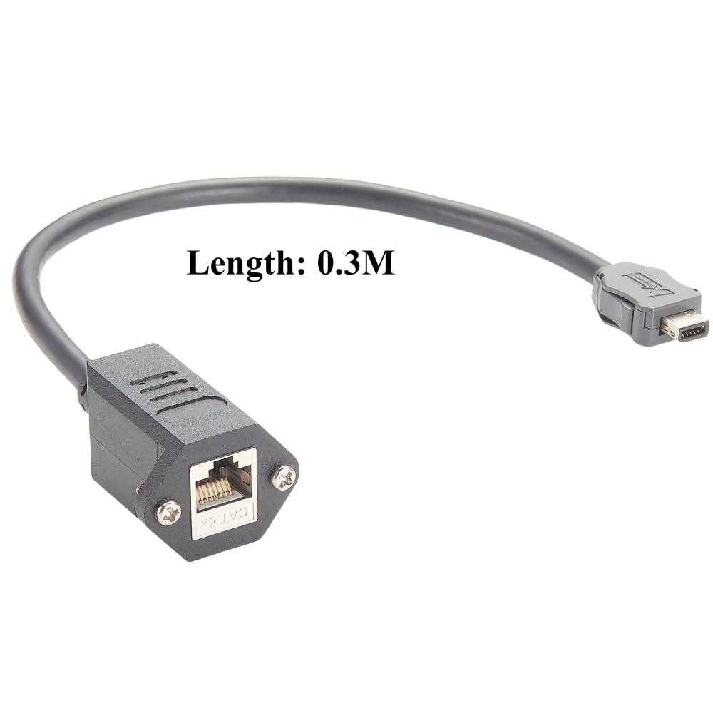 IX Industrial IX40G-A-10S-CV(7.0) RJ45 Cat6A Ethernet Cable IX Gigabit Ethernet Cable Assemblies RJ45 Female to IX A Key SFTP Shielded Cable for PoE Machine Vision Industrial Camera Robotic(0.3M)