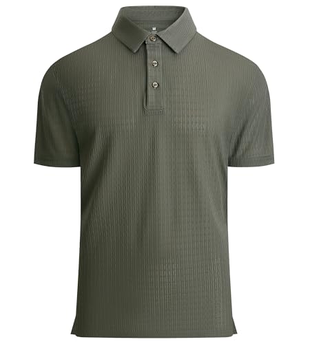 Alex Vando Mens Bubble Jacquard Polo Shirt Super Stretch Short Sleeve Polo Shirts for Men