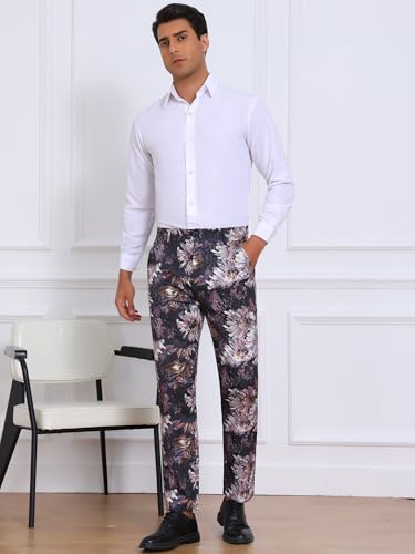 Lars Amadeus Floral Pants for Men's Pattern Trousers Straight Leg Flat Front Flower Printed Pants4