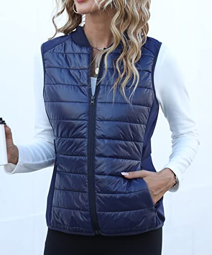 Dilgul Womens Vests Outerwear Stand Collar Zip Quilted Vest Sleeveless Warm Gilet Fall Winter Vest Blue L #TOP5