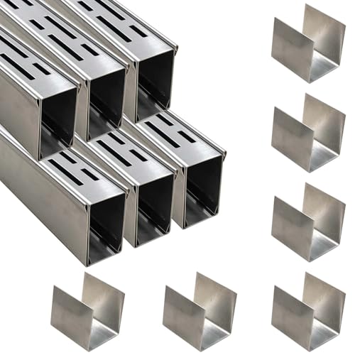 Channel Drain 1.7-Inch Wide X 19.6-Feet Long,Silver Outdoor Pool Deck Drain Channel 304 Stainless Steel with Coupling,Pool Drain for Concrete/Paver/Patios/Walkways