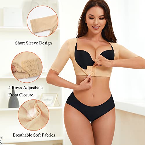 LANCS Upper Arm Shaper Post Surgery Arm Compression Sleeves Lipo Garment Posture Corrector Tops Back Support Shapewear (Beige, Small)