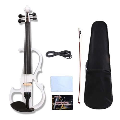 YoungMonic 4/4 Full Size 16inch Handmade Electric Violas Solid Wood White for Beginner Silent Viola