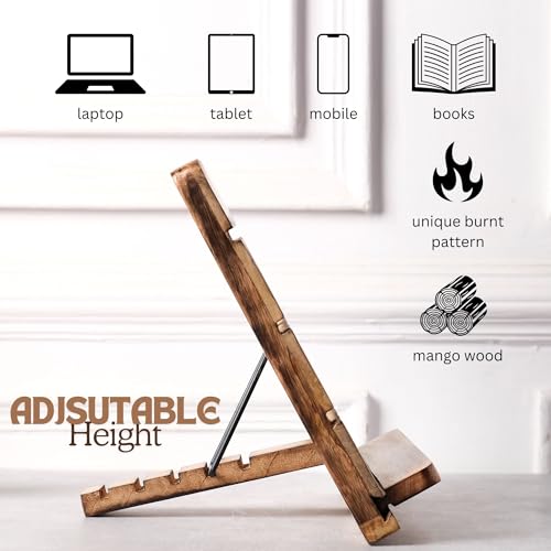 Image of Hashcart Wooden Laptop Stand & Book Holder - Foldale Laptop Riser with Adjustable Height for Table - Notebook and Tablet Accessory for Oiifce & Work Colleagues