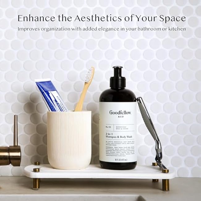 2PCS Instant Dry Sink Caddy Organizer, Fast Drying Sponge and Soap Dispenser Holder for Kitchen and Bathroom Countertop, Stainless Steel Feet, and Non Slip Bottom Pure White