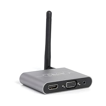 WorldCare X6W Plus 4K Wireless Display Receiver 2.4GHz&5GHz Dual-Frequency Wireless Dongle with External Antenna HD VGA Audio Ports Grey