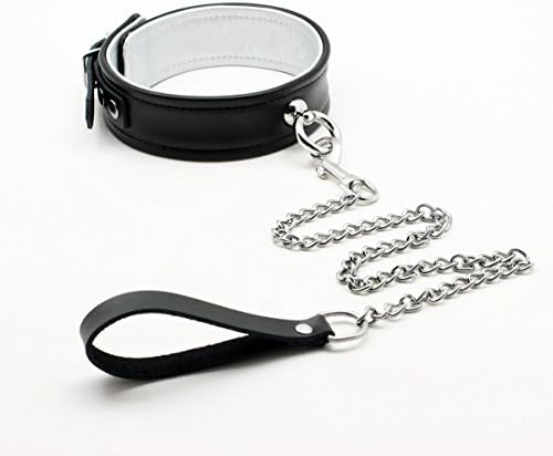 Leather Collar with Chain - SMspade Leather Neck Choker Cuff with Leash Set for Men Women Adult