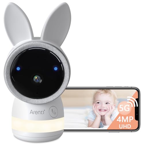 Image of ARENTI Baby Camera, Indoor Security Camera for Pet/Dog with Phone App, 4MP 2.4G/5G WiFi Wired in Home, 360°Pan/Tilt Motion Tracking, Temp/Humidity Sensor, Cry Detection, Lullabies, Night Light (A4)