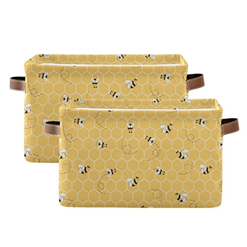 Image of Storage Basket Cube Yellow Animal Bee Honey Comb Large Collapsible Toys Storage Box Bin Laundry Organizer for Closet Shelf Nursery Kids Bedroom,15x11x9.5 in,2 Pack