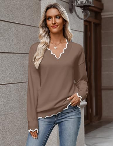Image of Zeagoo Women's 2026 Fall V Neck Sweater Long Sleeve Lightweight Knit Tops