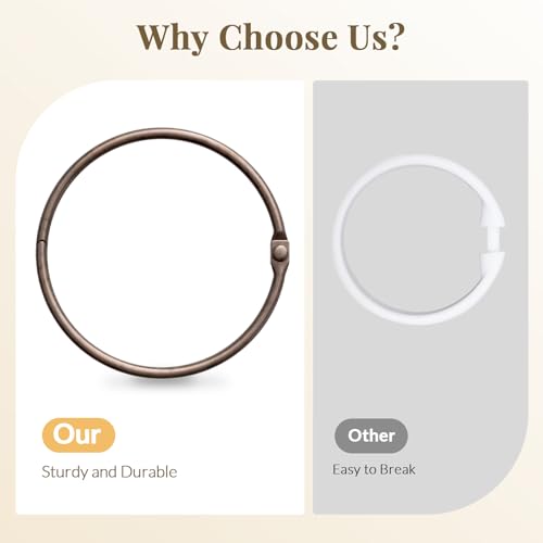 Bathway Shower Curtain Rings, Bronze Shower Curtain Hooks 12 Pcs Anti-Drop Shower Rings for Curtain, Shower Curtain Hooks Rust Proof, Shower Hooks for Shower Curtain Rod, Bronze Curtain Rings