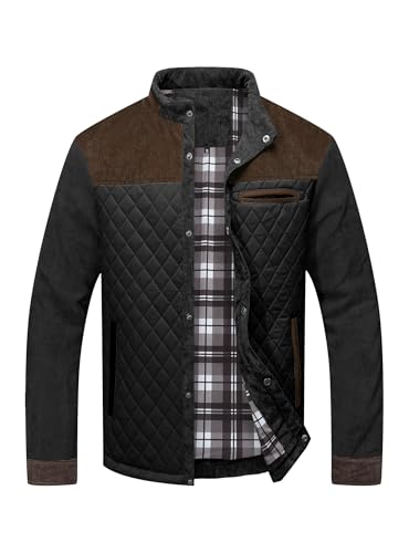 Zaitun Men's Diamond Quilted Puffer Down Jacket Lightweight Warm Windproof Puffer Jacket Coat Casual Button Down Shirts