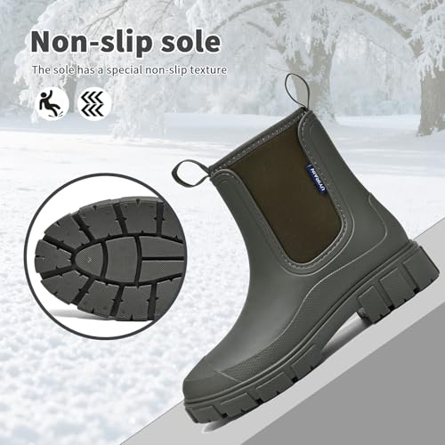 GemChve Gummistiefel Damen Winter, Chelsea Boots Gefüttert Wasserdicht, Gummistiefeletten Halbhohe Gartenschuhe, Rutschsicher Regenschuhe, Abriebfest Komfort Schlupfstiefel Green 39 EU