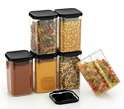 Image of Kitchen Storage Containers Set of 6 | Airtight BPA Free Food Storage Containers with Lids | Transparent Pantry Organizer for Rice, Dal, Flour, Sugar, Cereals & Grocery Storage (set of 6, 1100ML)
