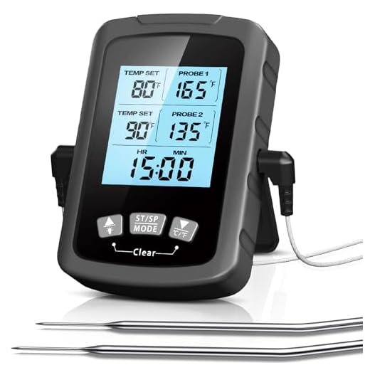 CIRYCASE Thermomètre Cuisine avec Sondes Doubles 16.3cm, Minuteur et Température Préréglée Thermometre Cuisson Numérique Lecture Instantané avec Écran LCD & Auto-Arrêt pour Barbecue/Fumoir/Grill/Meat
