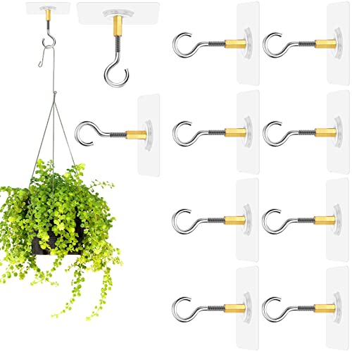 Yinkin 20 Pcs No Hole Adhesive Ceiling Hooks for Hanging Light Plants