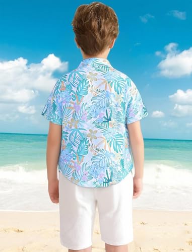 Image of Hawaiian Shirt for Boys Button Down Wrinkle Free Shirt Short Sleeve Funny Beach Casual Summer Print Top for Kids 4-15 Years