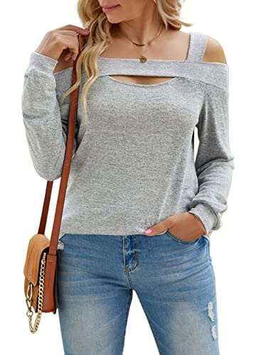 Image of Women Blouses and Tops Black White Colorblock Bell Sleeve Cold Shoulder Top Shirt