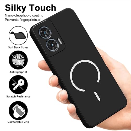 Image of SBMS Silicone Back Cover Case for Motorola Edge 50 Fusion / G85 / G96 5G | Soft Micro-Fibre Lining Inside | Magsafe Print On Back Side Camera Protection Bump | Shockproof Case for Moto G85 (Black)