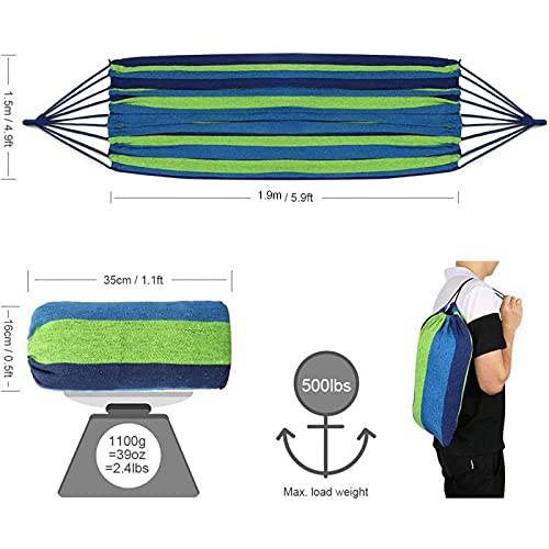 Camping Hammock 550Lb Upgraded Thickened 320G Durable Canvas Fabric Single Hammocks With Two Anti Roll Balance Beam And Sturdy Metal Knot Tree Straps For Camping, Patio, Backyard, Outdoor (Blue)… #TOP1