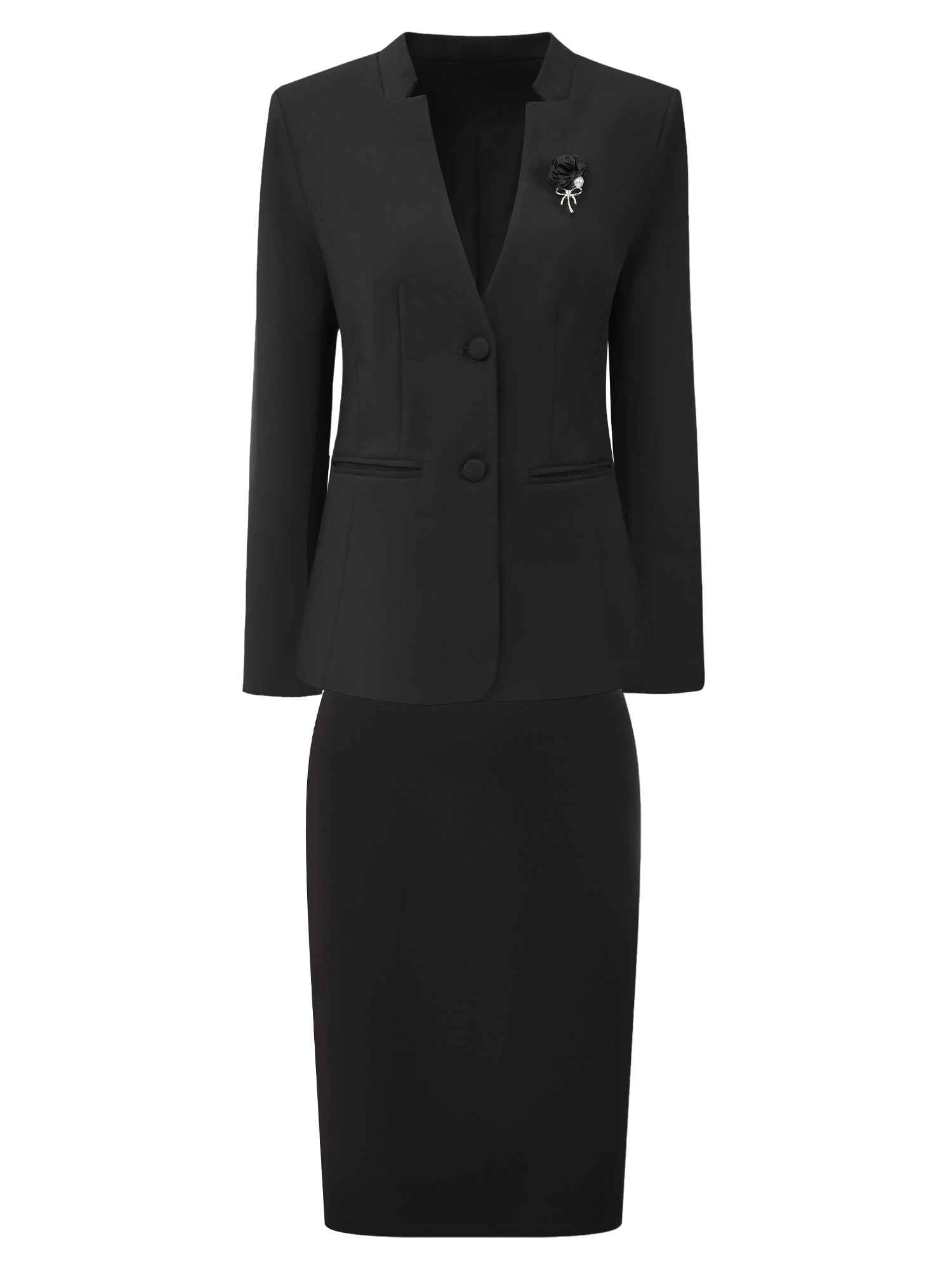 Womens Skirt Suit Set 2 Piece Outfit Business Work Blazers and Pencil Skirts with Brooch Pin
