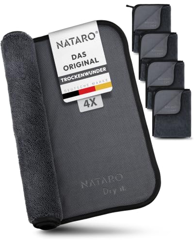 NATARO 4 Stück Fast Dry it. Premium Trockentuch für Duschkabine Auto Haushalt Camping DAS ORIGINAL extra saugfähiges Microfasertuch fusselfrei kratzfrei Shiny Wipes Tücher 40x50cm