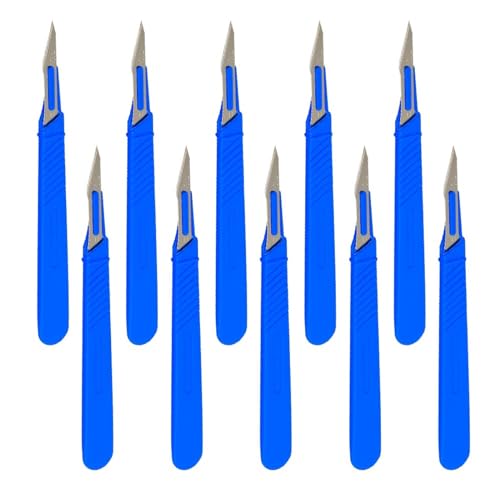 Einweg Kunststoff Chirurgische Skalpellmesser, Einweg Skalpell Klinge, Sterilisierte Einweg-Skalpelle, Einmalskalpelle Figur 11 mit Schutzkappe, Einzeln Steril Verpackt (Blau,10 Pack)