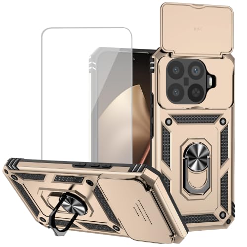 Coque Xiaomi 15T Pro 5G dorée avec verre trempé et protège-caméra coulissant