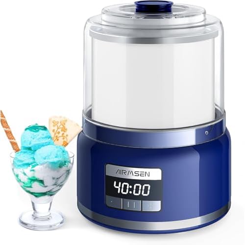 AIRMSEN Machine à Glace Auto-réfrigérante avec Écran LCD – Capacité 2L, 9 Programmes, sans BPA, pour Crème Glacée Maison, Yaourt, Sorbet & Boissons Gelées en 20-40 Minutes EU-SU-506