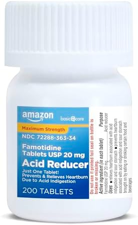 Amazon Basic Care Maximum Strength Famotidine Tablets 20 mg, Acid Reducer for Heartburn Relief, Prevents & Relieves Acid Indigestion, Heartburn Medicine, 12 Hour Protection, 200 Count - 5